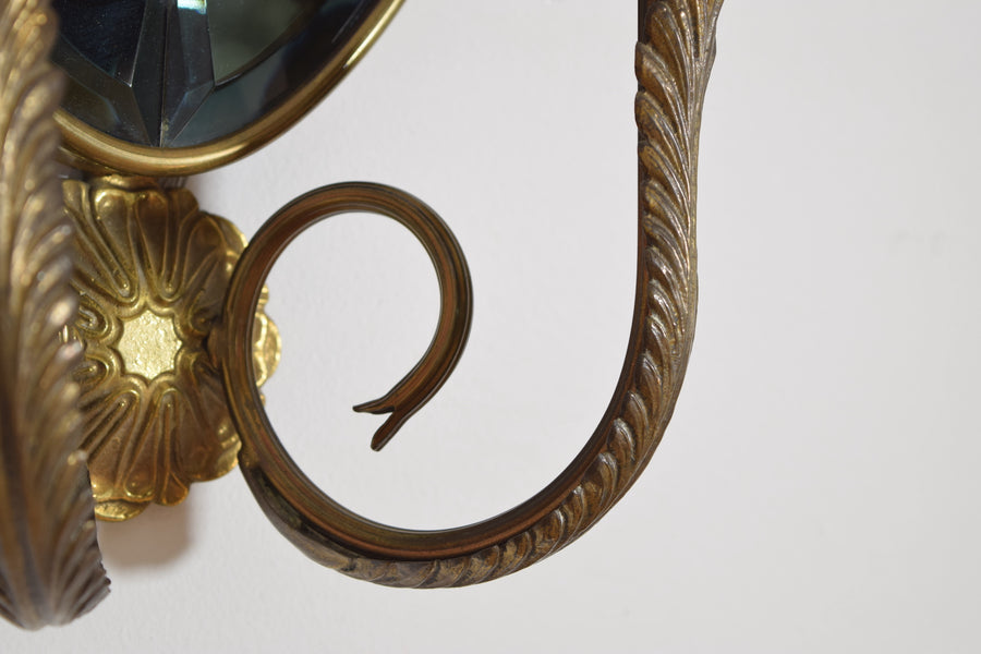 Pair of Brass and Beveled Glass 2-Arm Sconces