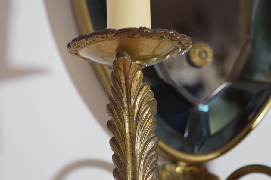 Pair of Brass and Beveled Glass 2-Arm Sconces