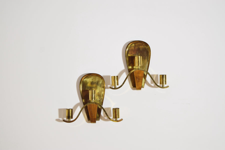 Pair of Large Brass 3-Light Sconces