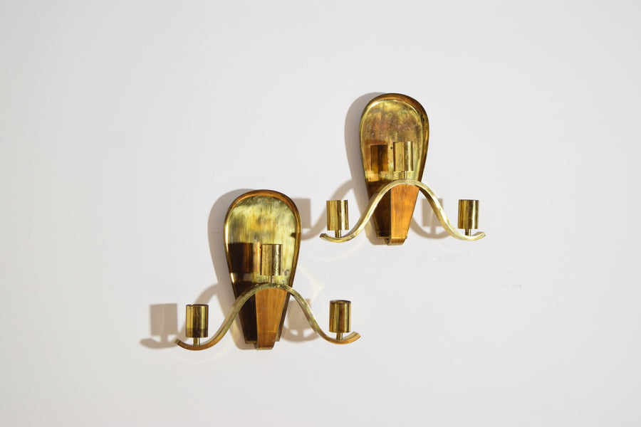 Pair of Large Brass 3-Light Sconces