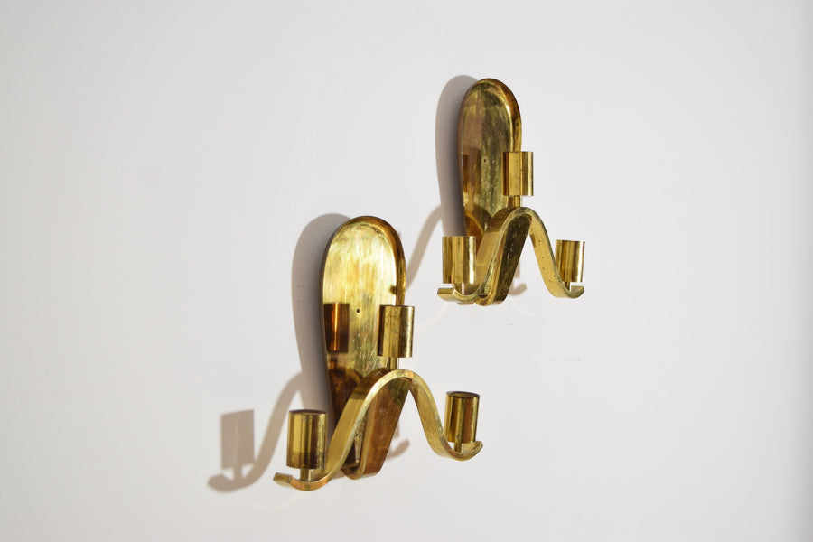 Pair of Large Brass 3-Light Sconces