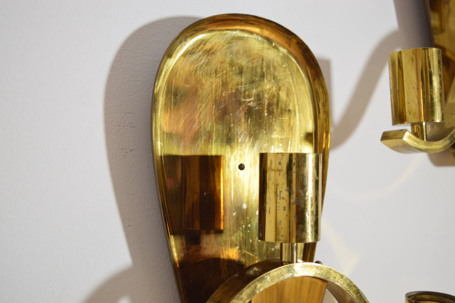 Pair of Large Brass 3-Light Sconces