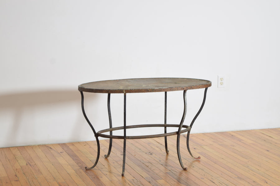 Wrought Iron and Copper Elliptical-Shaped Coffee Table