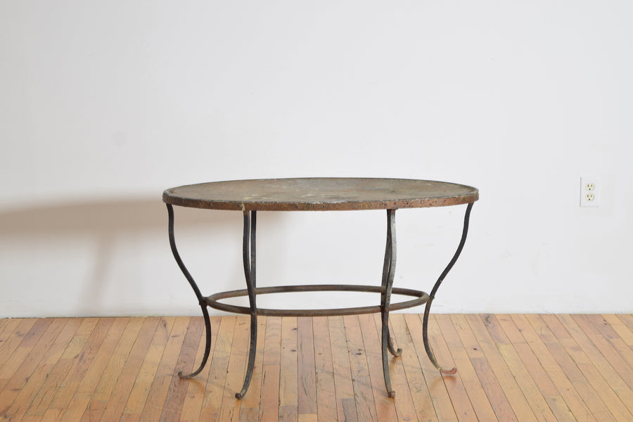 Wrought Iron and Copper Elliptical-Shaped Coffee Table