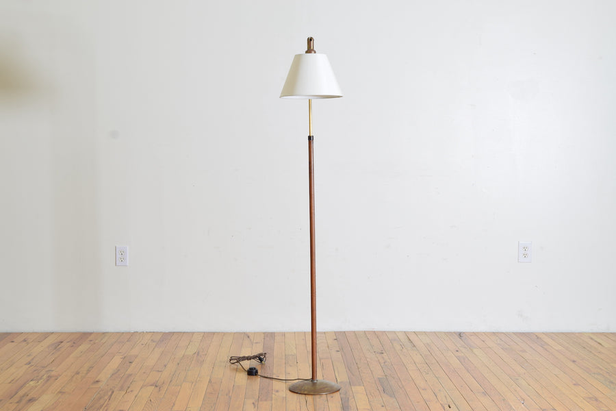 Adjustable Brass and Leather Reading Floor Lamp