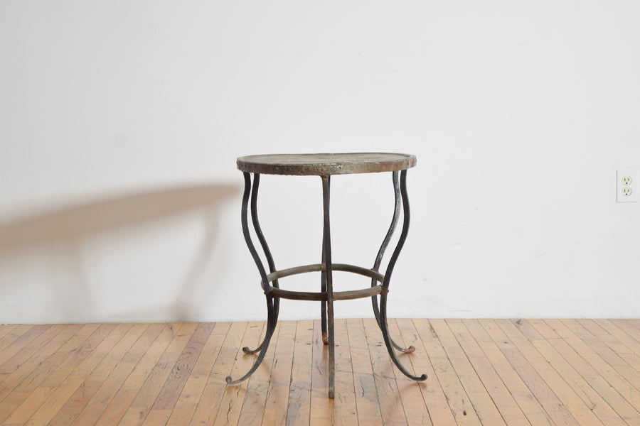 Wrought Iron and Copper Elliptical-Shaped Coffee Table