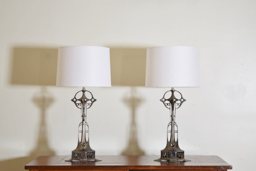 Pair of Silvered Metal Table Lamps