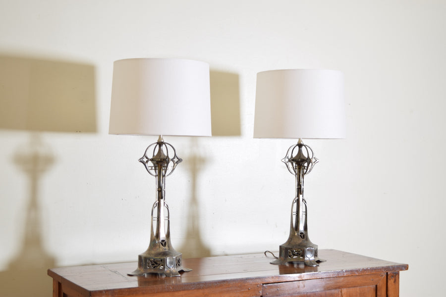 Pair of Silvered Metal Table Lamps