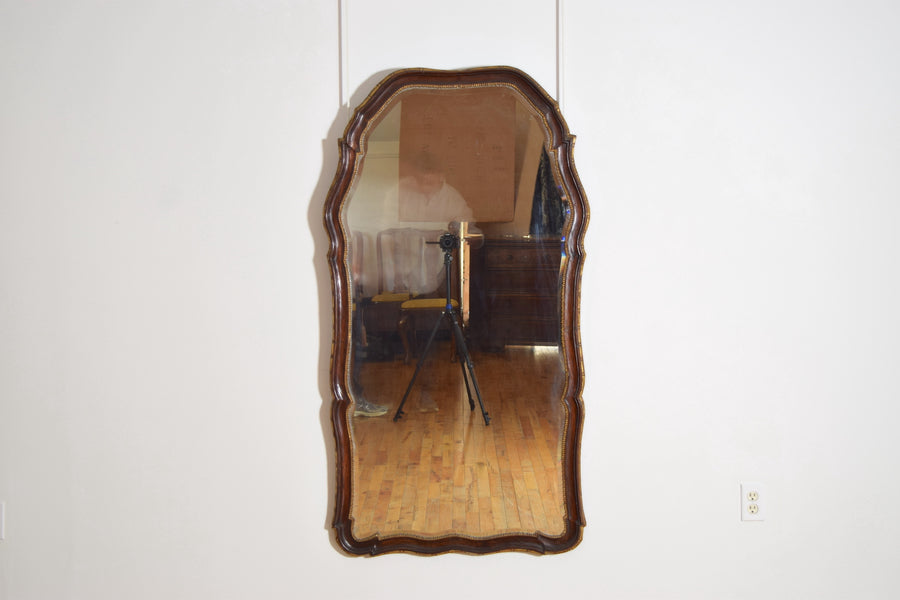 Shaped Walnut and Giltwood Mirror