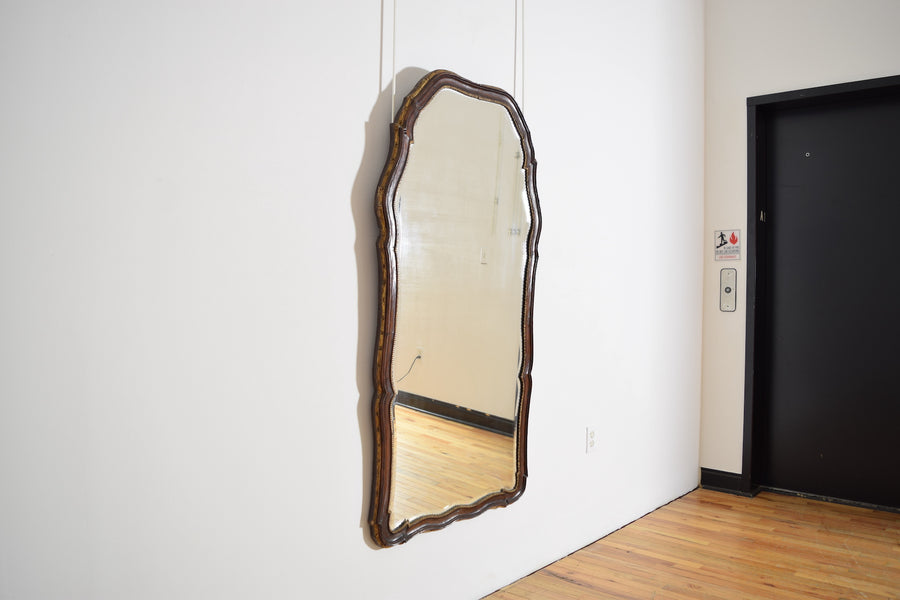 Shaped Walnut and Giltwood Mirror