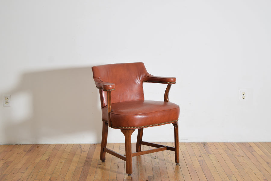Mahogany and Faux Leather Upholstered Armchair
