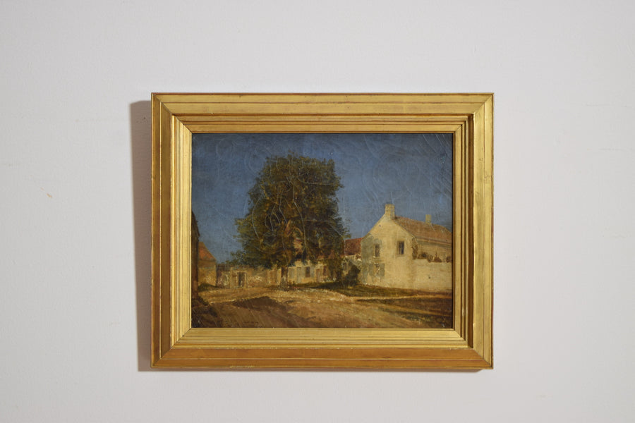 Oil on Canvas, Large Tree and Provincial Farmhouse