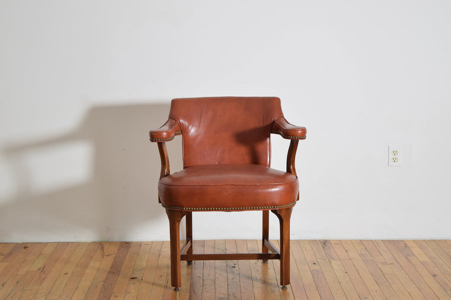 Mahogany and Faux Leather Upholstered Armchair