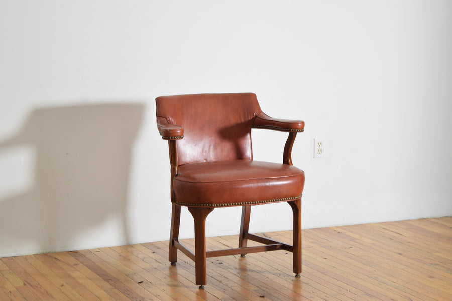 Mahogany and Faux Leather Upholstered Armchair