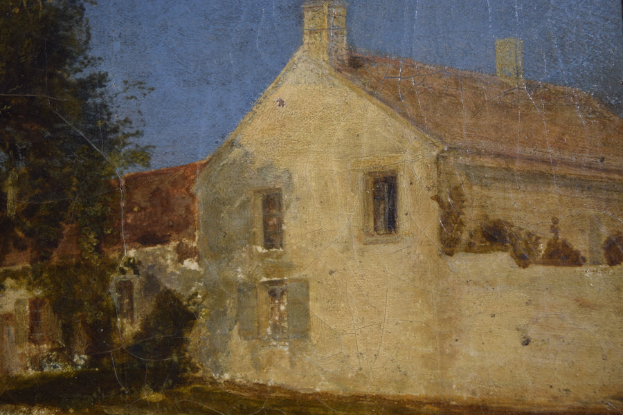 Oil on Canvas, Large Tree and Provincial Farmhouse