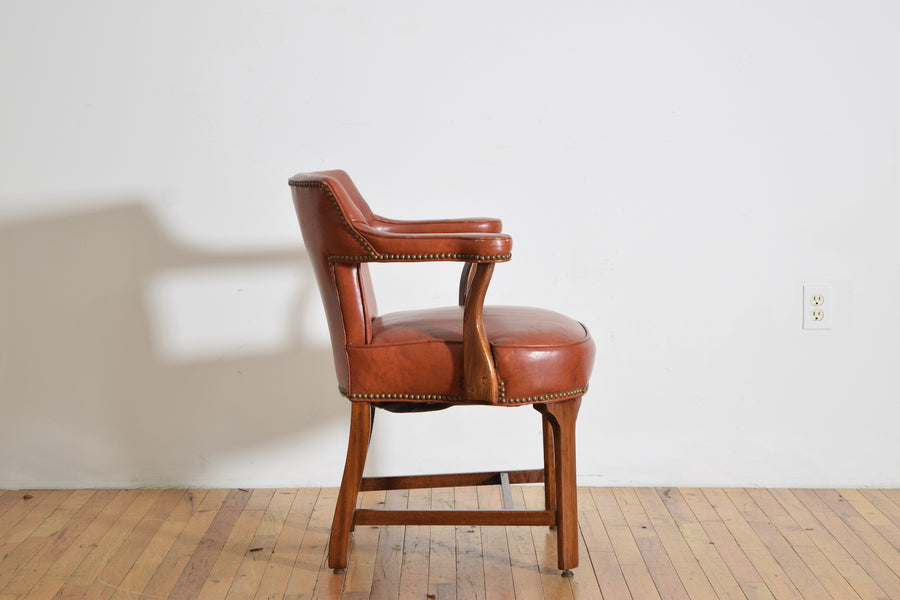 Mahogany and Faux Leather Upholstered Armchair