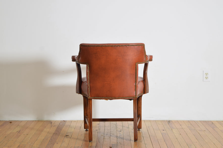 Mahogany and Faux Leather Upholstered Armchair