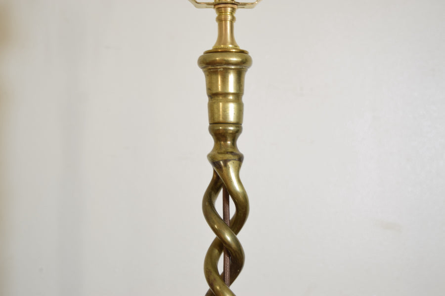 Pair of Spiral Cast Brass Candlesticks as Lamps