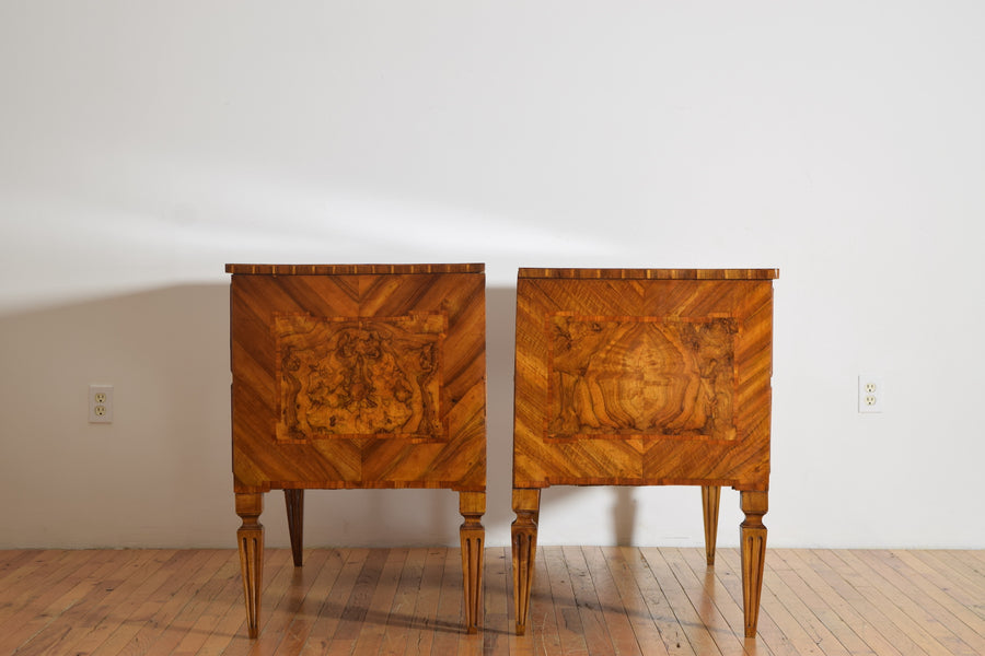 Pair of Boldly Veneered 2-Drawer Commodes