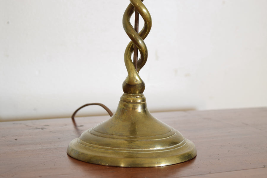 Pair of Spiral Cast Brass Candlesticks as Lamps