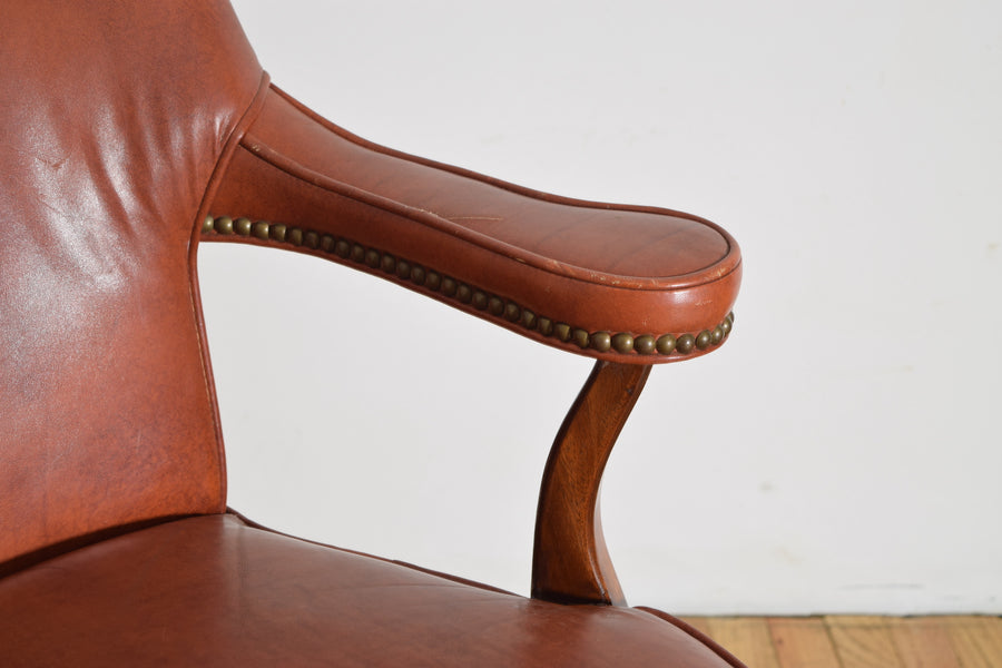 Mahogany and Faux Leather Upholstered Armchair