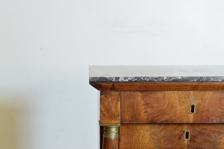 Walnut and Marble-Top Brass Mounted Console or Side Table