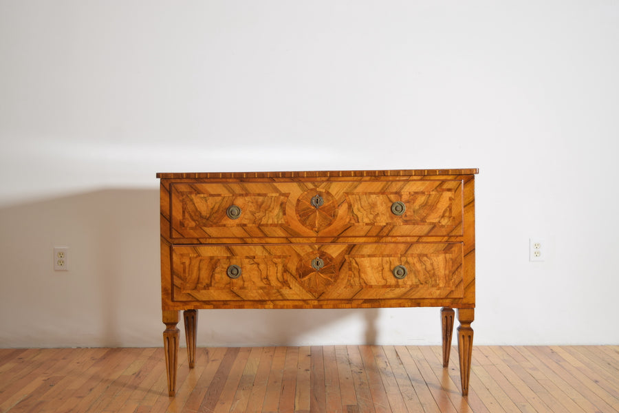 Pair of Boldly Veneered 2-Drawer Commodes