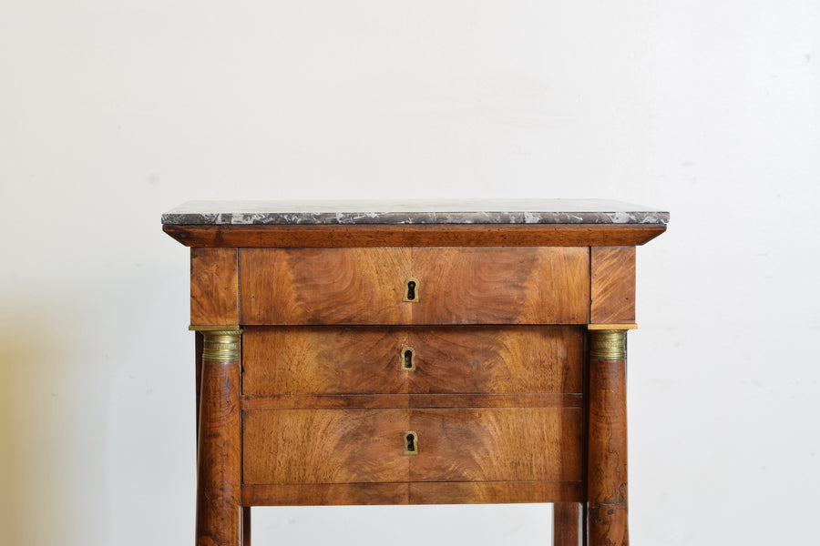 Walnut and Marble-Top Brass Mounted Console or Side Table