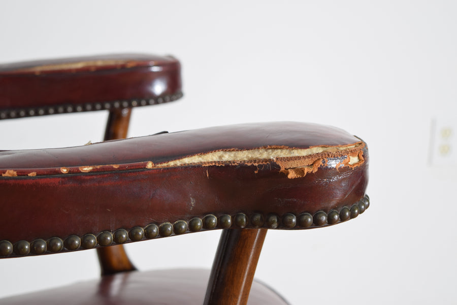 Tall Back Mahogany and Tufted Naugahyde Upholstered Armchair