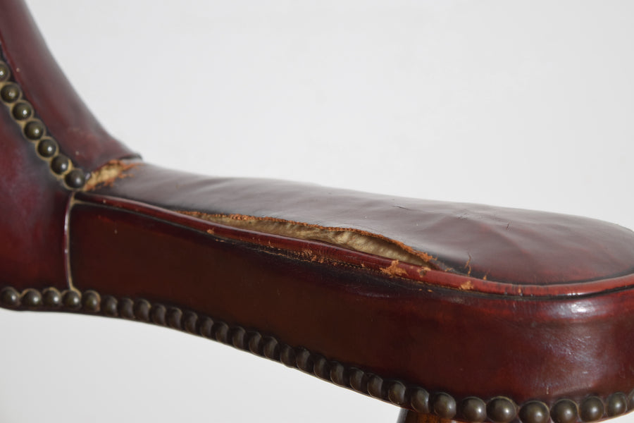 Tall Back Mahogany and Tufted Naugahyde Upholstered Armchair