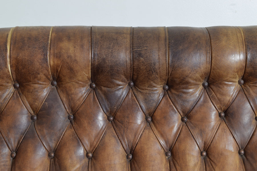 Tufted Leather 3-Cushion Sofa
