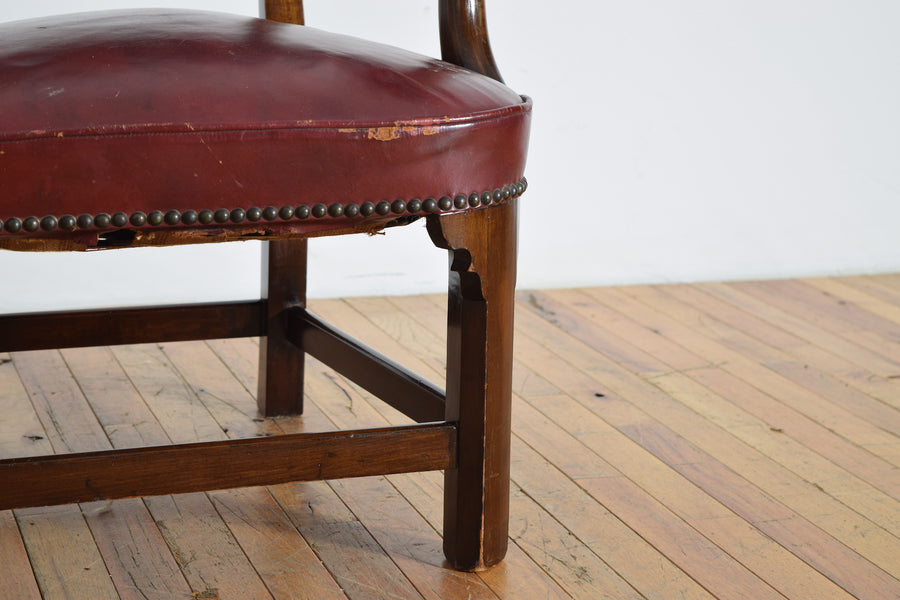 Tall Back Mahogany and Tufted Naugahyde Upholstered Armchair