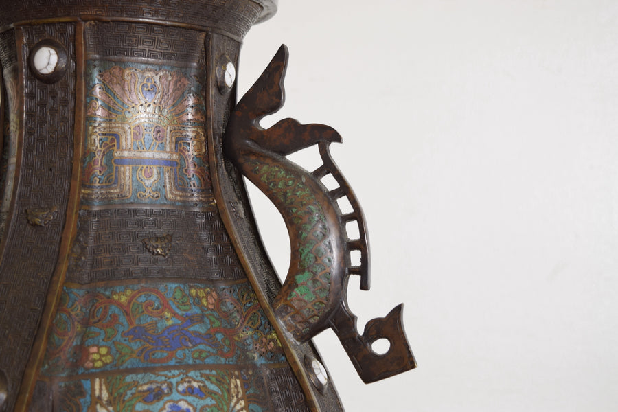 Cloisonne Dragon Handle Vase Mounted as a Table Lamp