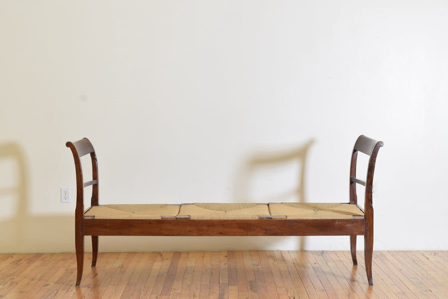 Shaped Walnut and Rush Seat High Sided Bench