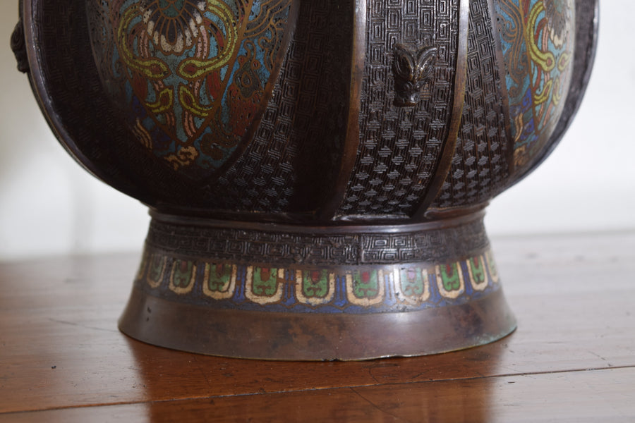 Cloisonne Dragon Handle Vase Mounted as a Table Lamp