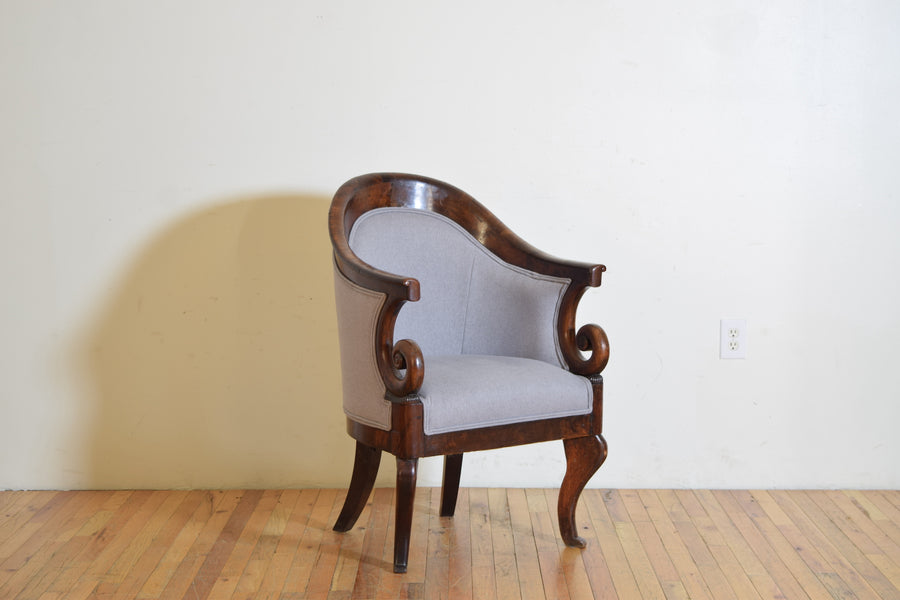 Walnut and Upholstered Officer’s Bergere