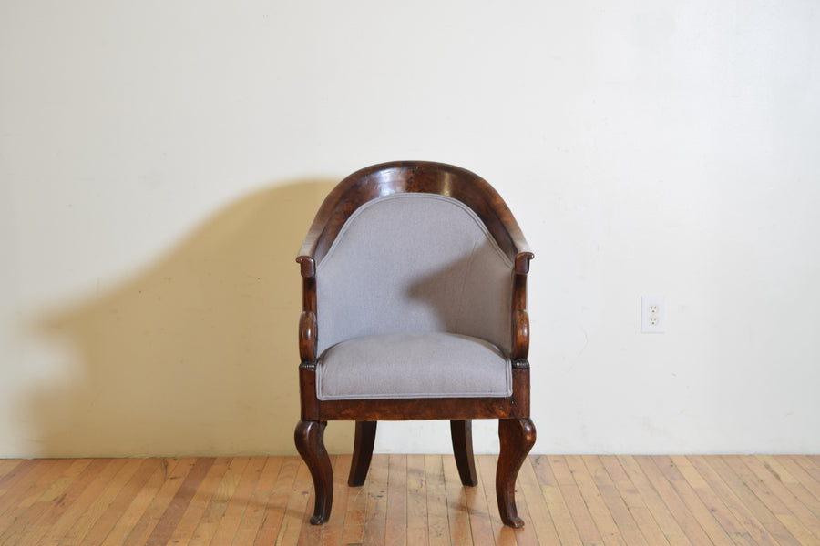 Walnut and Upholstered Officer’s Bergere