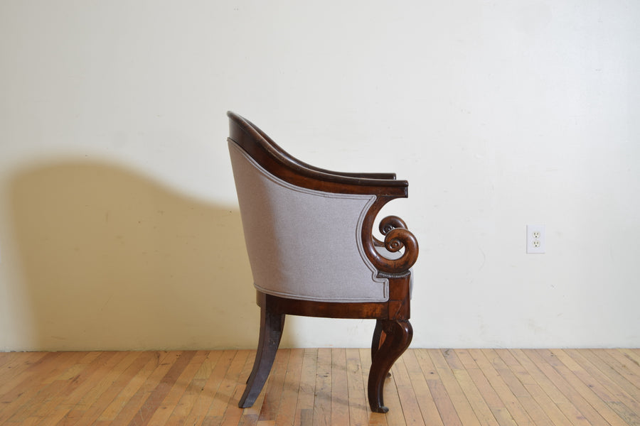 Walnut and Upholstered Officer’s Bergere