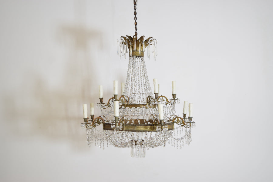 Brass and Glass 14-Light Chandelier