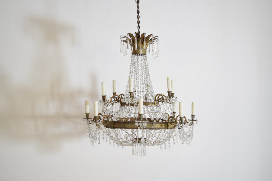 Brass and Glass 14-Light Chandelier