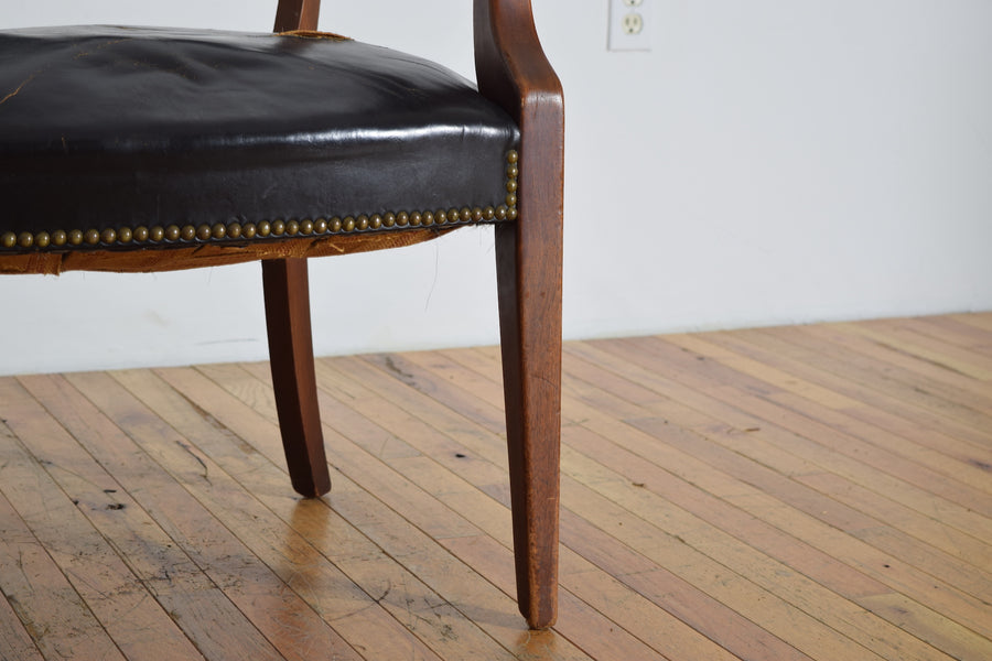 Mahogany and Leather Upholstered Barrel-Back Armchair
