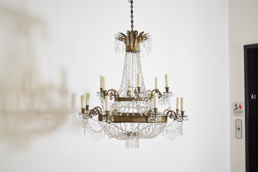 Brass and Glass 14-Light Chandelier