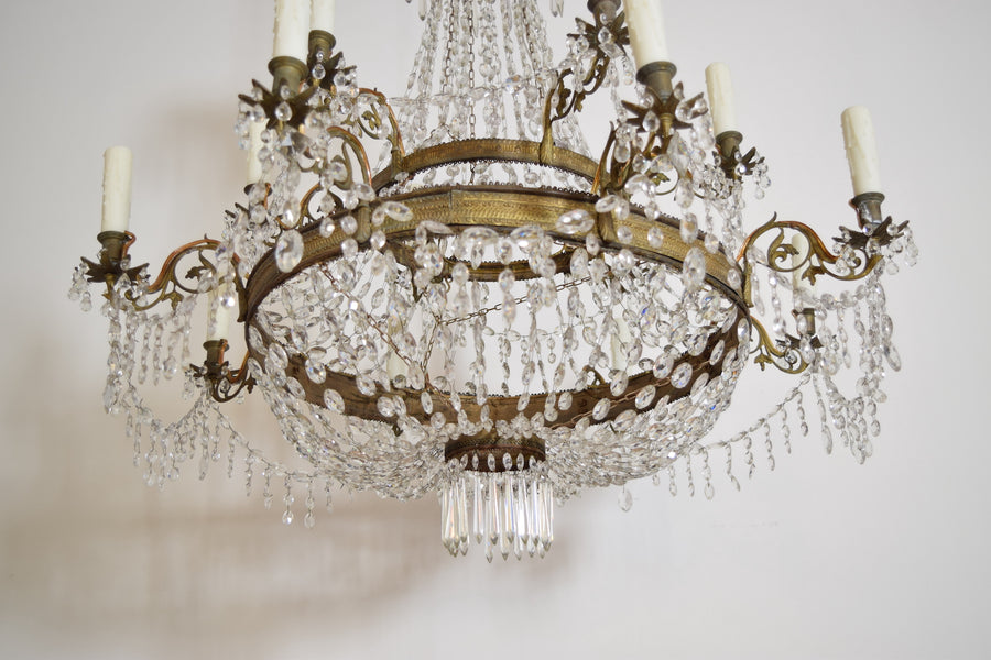 Brass and Glass 14-Light Chandelier