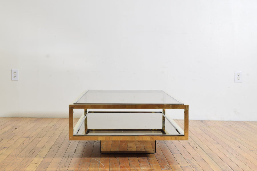 Brass, Chrome, Mirrored and Glass Coffee Table