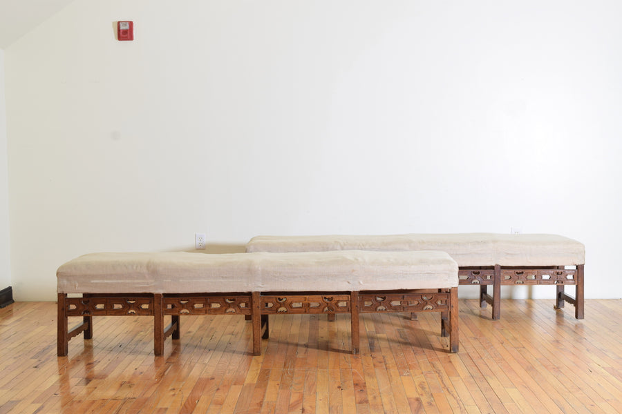 Pair of Carved Walnut Benches