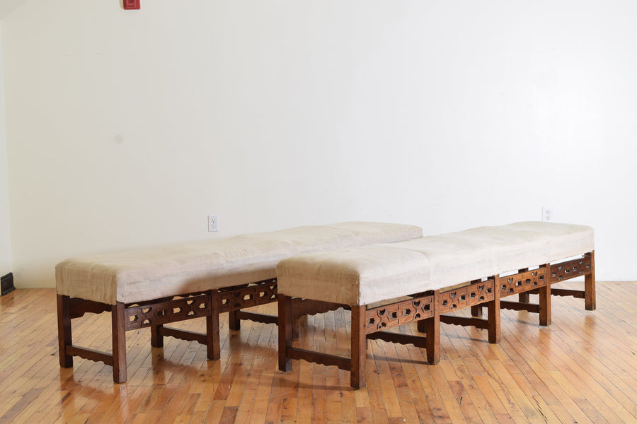 Pair of Carved Walnut Benches