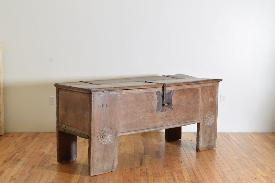 Carved Oak Cassone with Iron Hardware