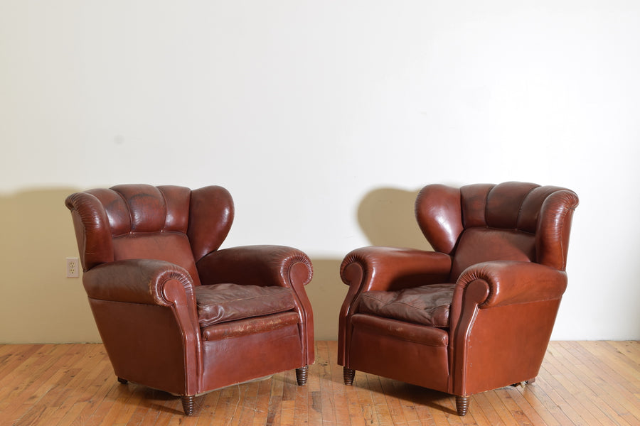 Pair of Poltrona Frau Leather Upholstered Club Chairs