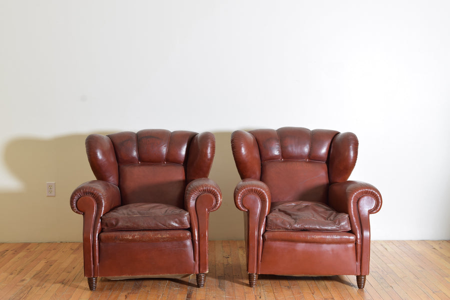 Pair of Poltrona Frau Leather Upholstered Club Chairs
