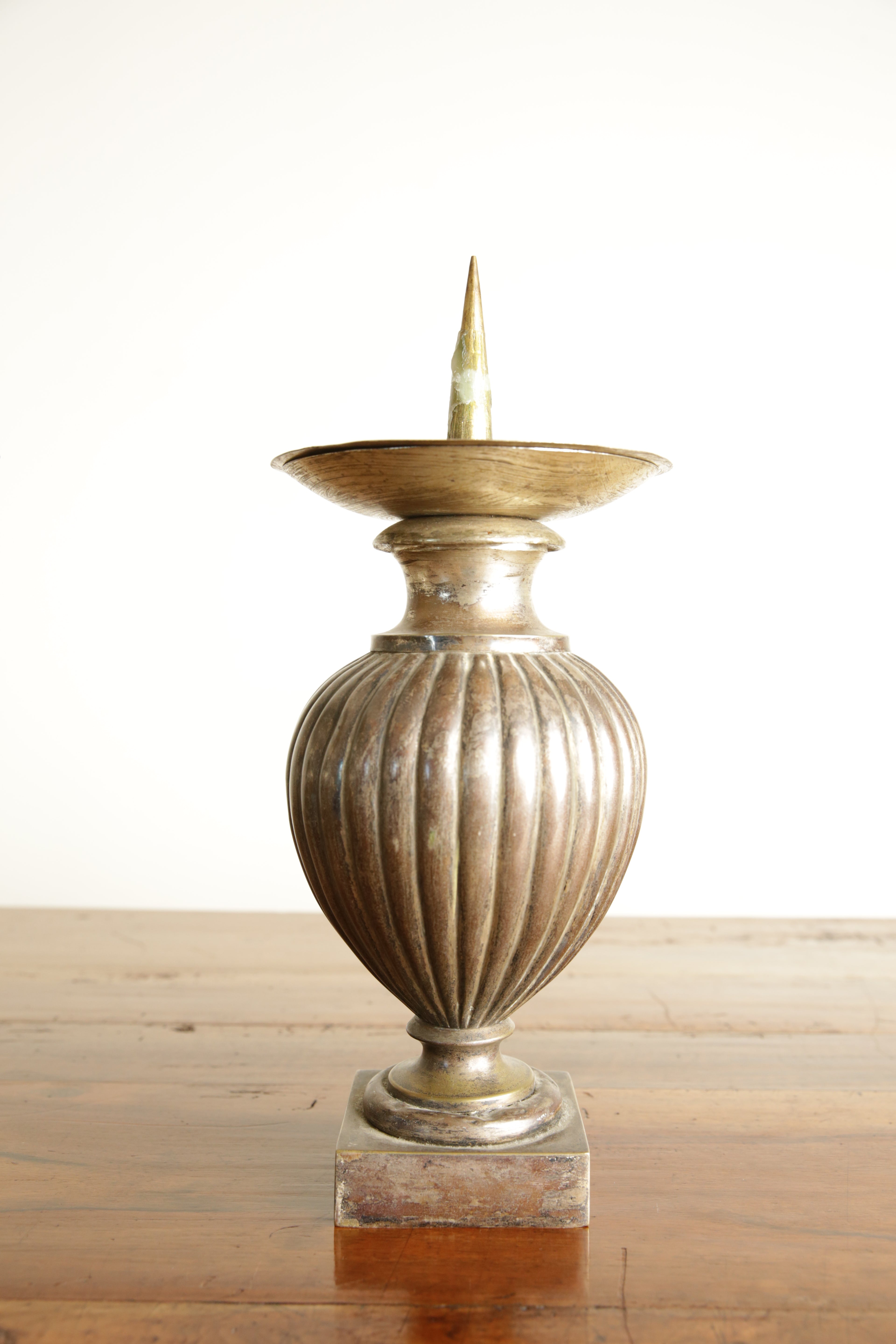 Pair of Silvered Metal Urn-Form Pricket Candleholders – ROBUCK